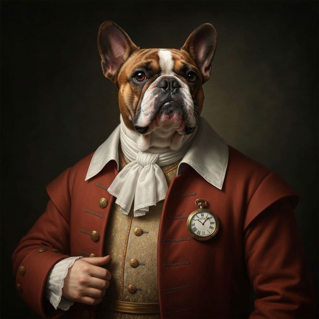 French bulldog in gentleman's coat