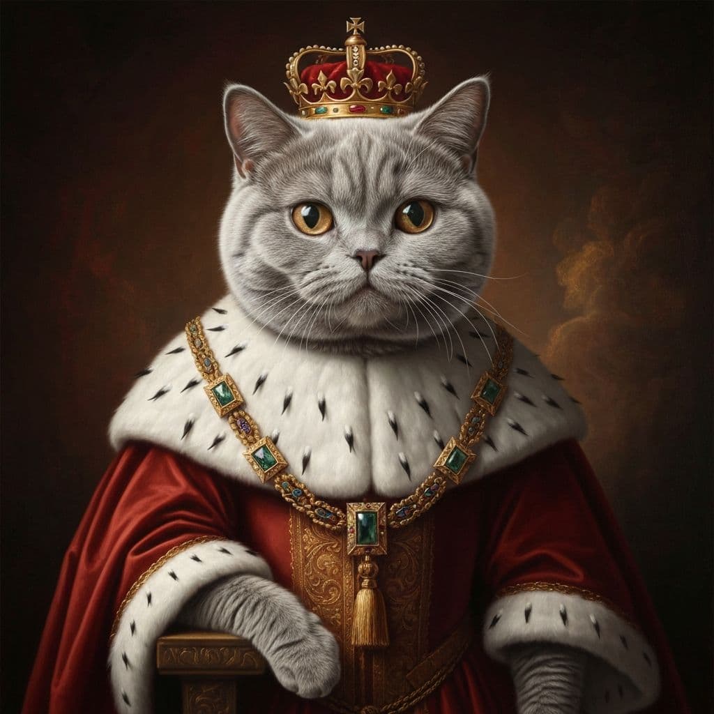 British shorthair in royal robes